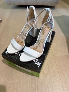 Sam Edelman White Ankle-Strap Block Heel Sandals